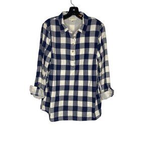 APPLESEED'S WOMEN'S BLUE AND WHITE BUFFALO PLAID TUNIC SHIRT SZ M